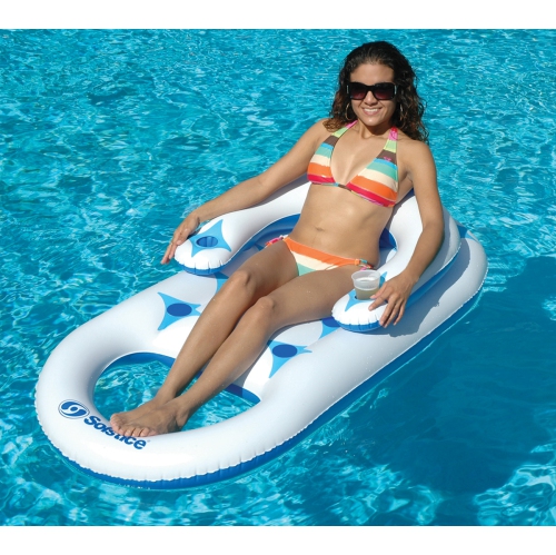 64-Inch Inflatable Solstice Blue and White Lounge Inflatable Swimming Pool Float