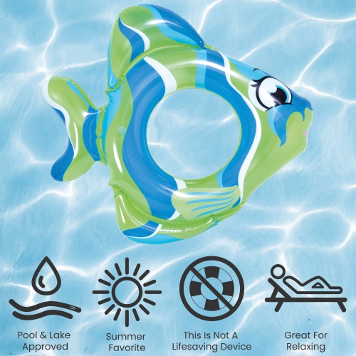 31" Green Inflatable Fish Children's Swim Ring Tube Float