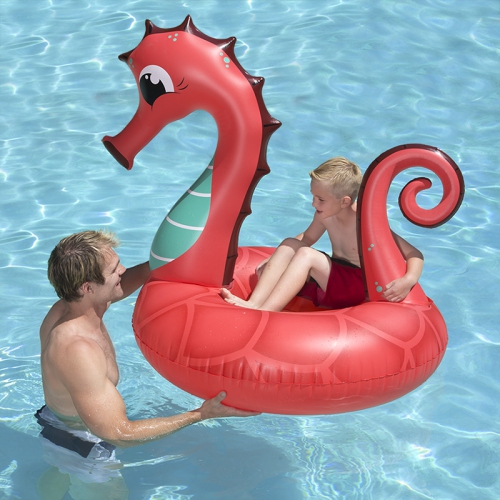 Inflatable Red and Green Coral Seahorse Swimming Pool Ring Float, 48-Inch