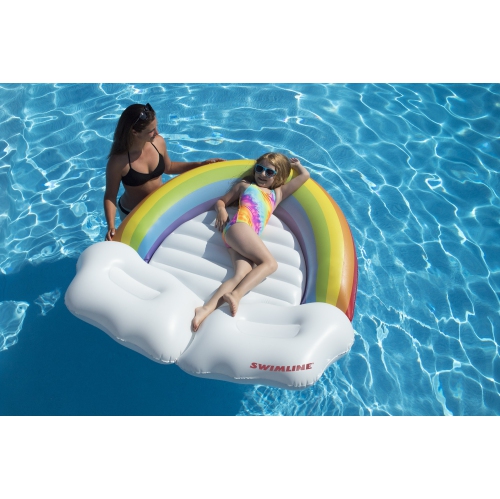 Inflatable Rainbow and Clouds Swimming Pool Float Island, 68-Inch