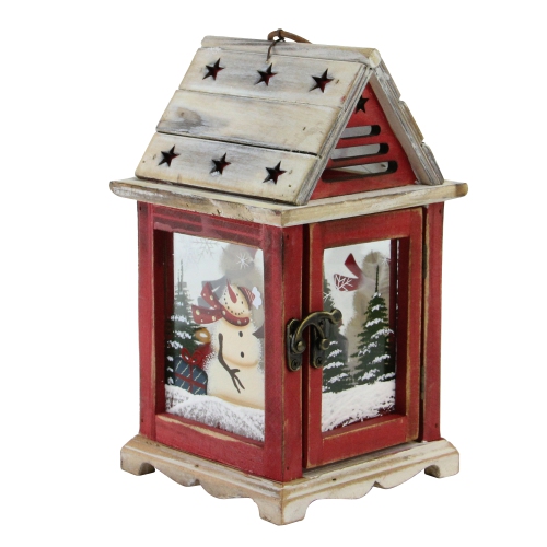 NORTHLIGHT  "11"" And Brown Snowman Decorative Christmas Pillar Candle Lantern" In Red