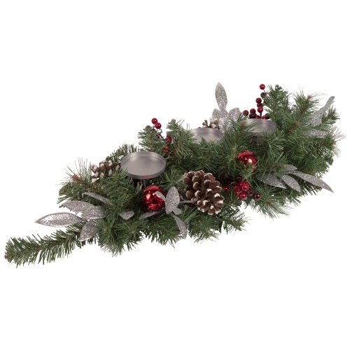 32" Frosted Pine Cone and Berries Artificial Christmas Candle Holder Centerpiece