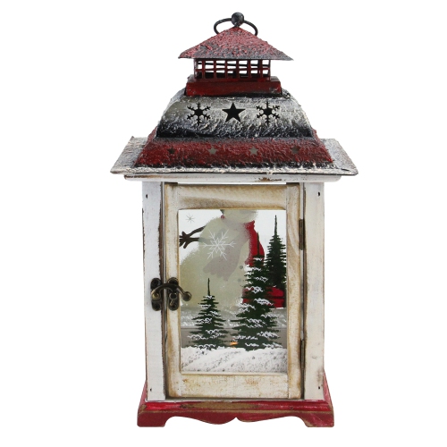 14.5" Red and White Snowman Holiday Scene Christmas Pillar Candle Lantern