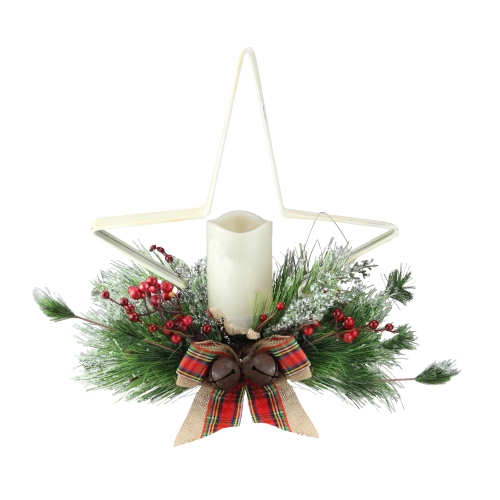 GERSON  15" Battery Operated White And Christmas Star Candle Holder In Green