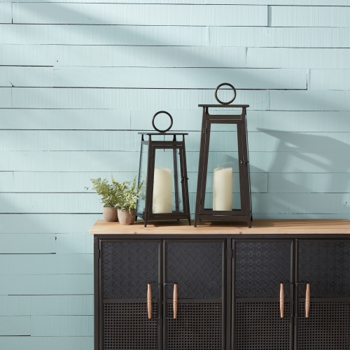 20" Brown Rustic Candle Lantern With a Latch Hook Lock Tabletop Decor