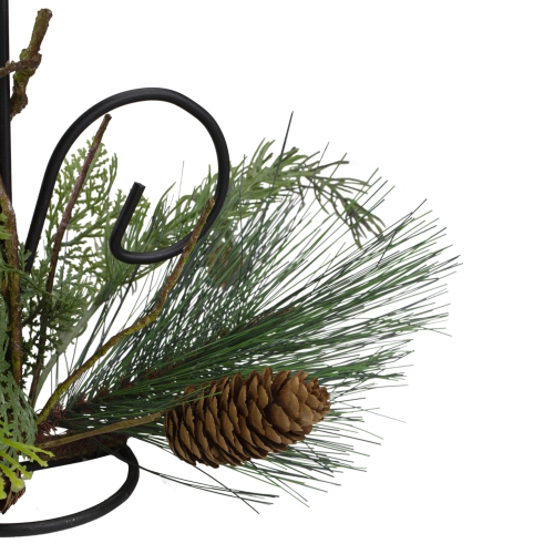 10" Green Artificial Sprigs and Pine Cone Christmas Candle Holder