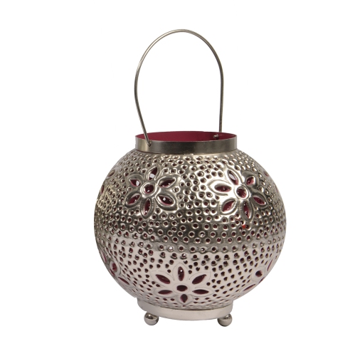 KAEMINGK  8" Tropicalia Silver And Cut-Out Floral Votive Candle Holder In Red