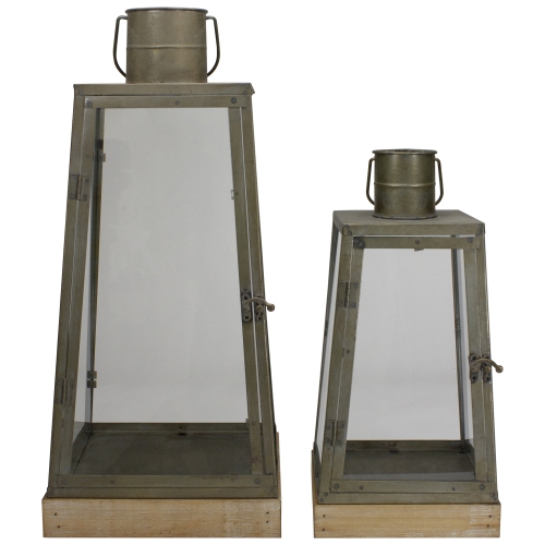 Set of 2 Rustic Silver Candle Lanterns With an Attached Handle - 24"