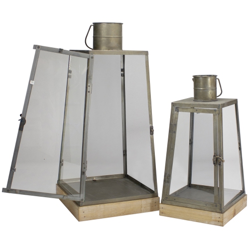 Set of 2 Rustic Silver Candle Lanterns With an Attached Handle - 24"