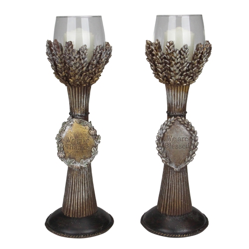 Ensemble de 2 porte-bougie votives action de grâce Blessed Brown and Clear, 12.5 po