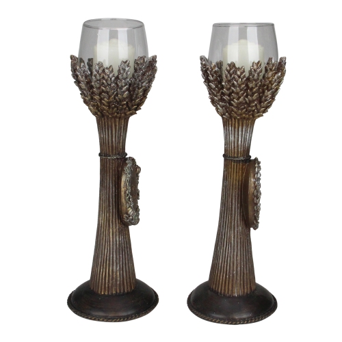 Set of 2 Brown and Clear Blessed Thanksgiving Votive Candleholders 12.5"