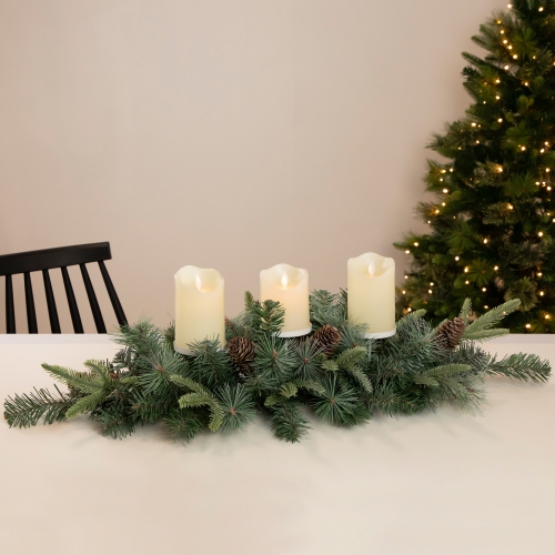 32" Artificial Mixed Pine and Pine Cones Christmas Candle Holder Centerpiece