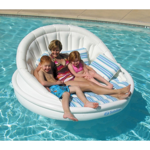 70-Inches Inflatable White and Blue Striped Floating Swimming Pool Sofa Lounge Raft