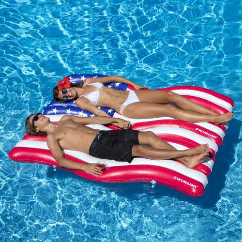 72.5" Set of 2 American Flag Patriotic Swimming Pool Inflatable Floats