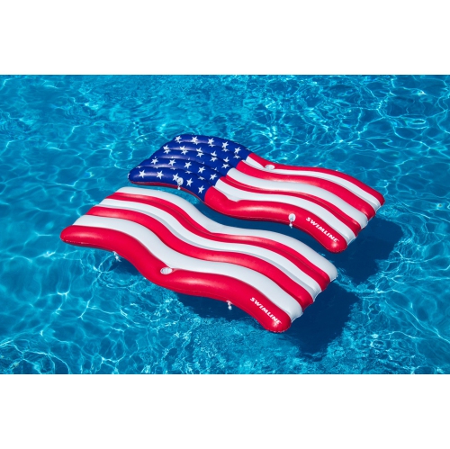 72.5" Set of 2 American Flag Patriotic Swimming Pool Inflatable Floats