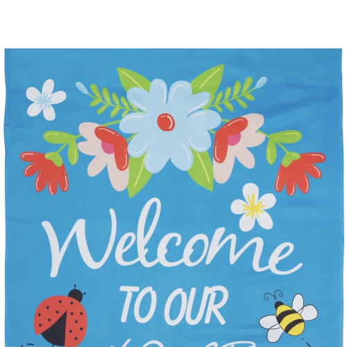 Welcome to Our Home Blue Floral Outdoor House Flag 28" x 40"