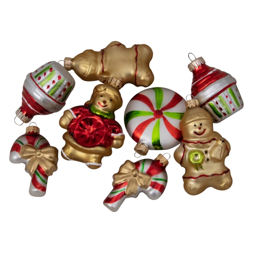 NORTHLIGHT  Pack Of 8 Gold And Gingerbread Men With Sweet Treats Christmas Ornaments 3" In Red