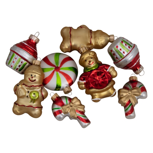 Pack of 8 Gold and Red Gingerbread Men with Sweet Treats Christmas Ornaments 3"