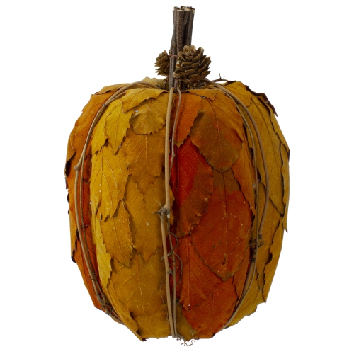 9.75" Orange and Brown Fall Harvest Tabletop Pumpkin