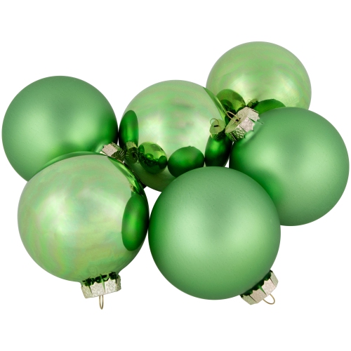 6ct Shiny and Matte Green Glass Ball Christmas Ornaments 3.25"