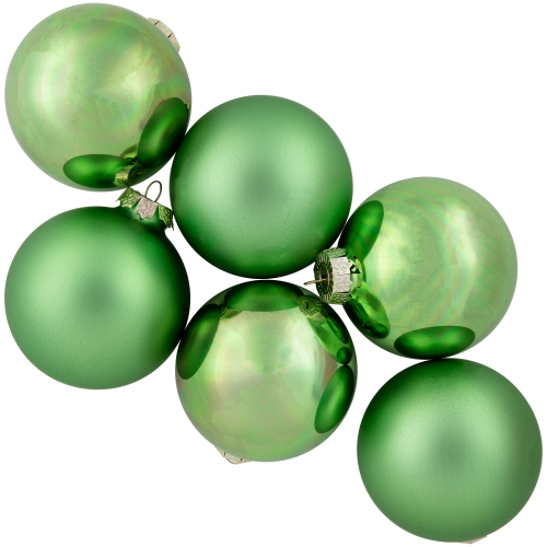 6ct Shiny and Matte Green Glass Ball Christmas Ornaments 3.25"