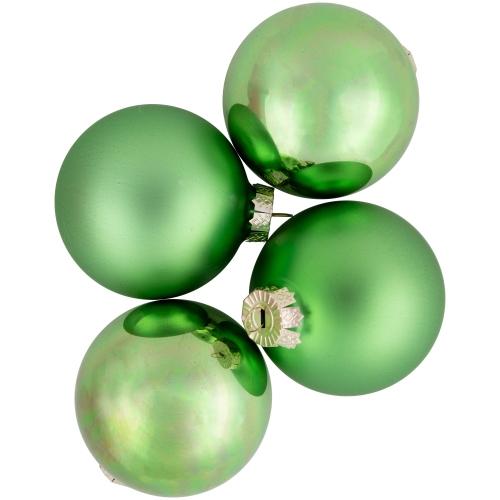 6ct Shiny and Matte Green Glass Ball Christmas Ornaments 3.25"