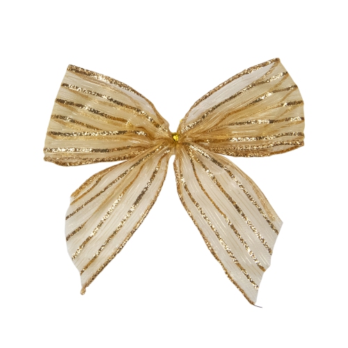 Pack of 6 Gold Glitter Striped 2 Loop Christmas Bow Decorations 5.5"