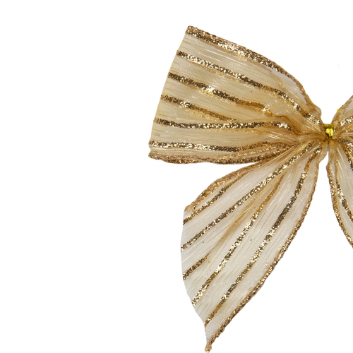Pack of 6 Gold Glitter Striped 2 Loop Christmas Bow Decorations 5.5"