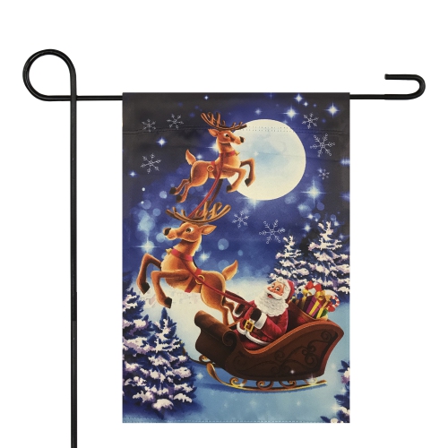 Santa and Reindeer Sleigh Ride Outdoor Garden Flag 12.5" x 18"