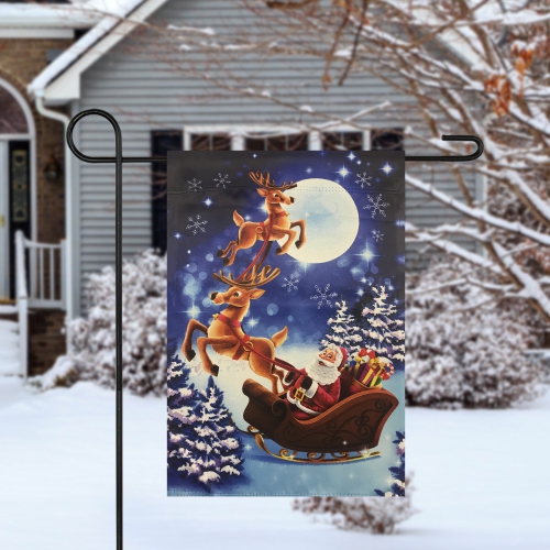 Santa and Reindeer Sleigh Ride Outdoor Garden Flag 12.5" x 18"
