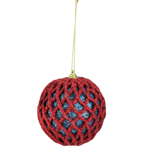 Boule de Noël incassable scintillante rouge et bleu, 4.5 po