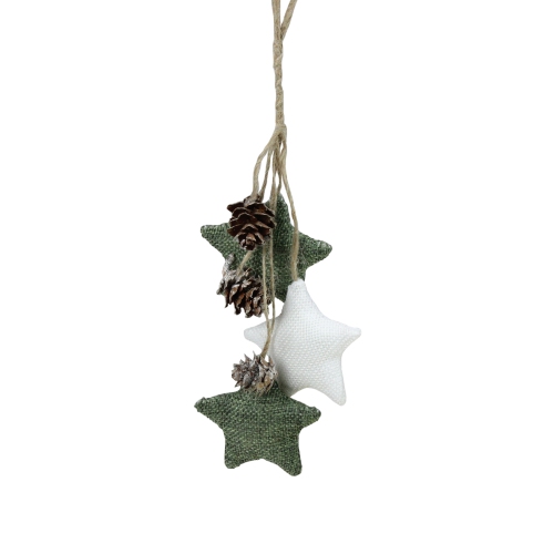 NORTHLIGHT  11.8" White And Burlap Star And Pine Cone Christmas Ornament In Green