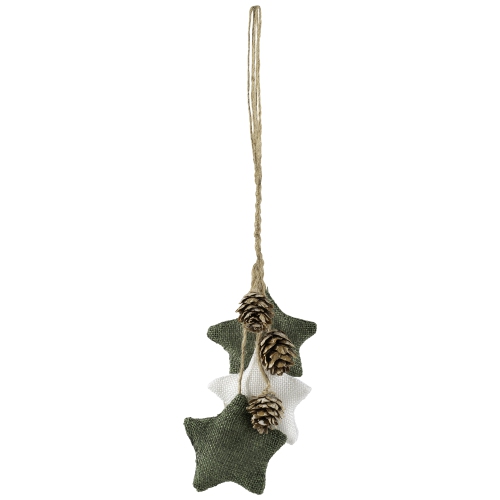 11.8" White and Green Burlap Star and Pine Cone Christmas Ornament