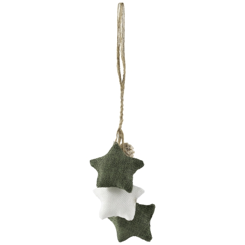 11.8" White and Green Burlap Star and Pine Cone Christmas Ornament