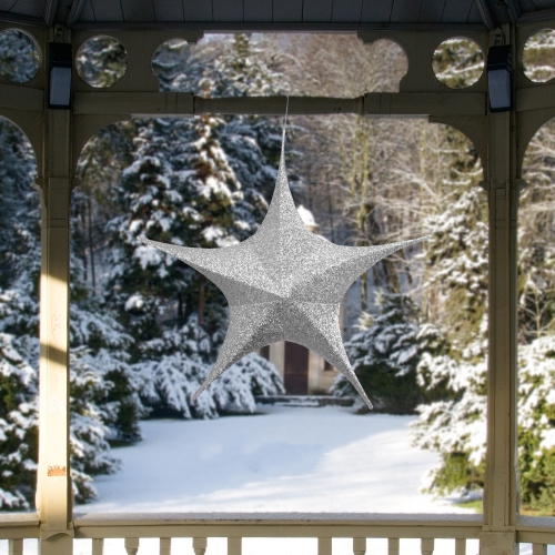 25.5" Silver Tinsel Foldable Christmas Star Outdoor Decoration