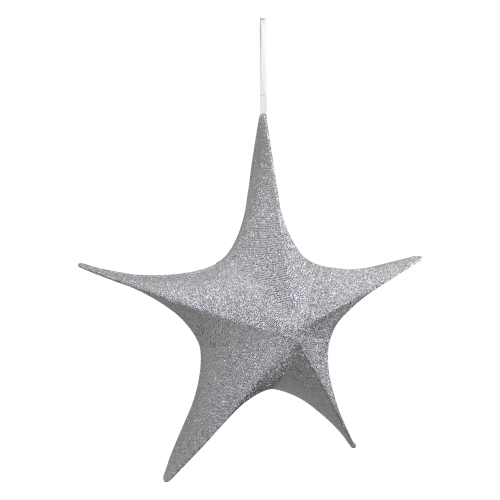 25.5" Silver Tinsel Foldable Christmas Star Outdoor Decoration