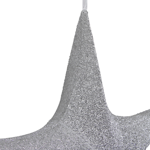 25.5" Silver Tinsel Foldable Christmas Star Outdoor Decoration
