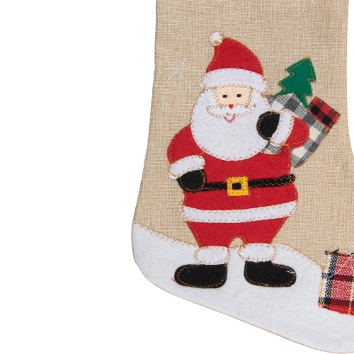 19" Beige and Red Burlap "Merry Christmas" Santa Christmas Stocking