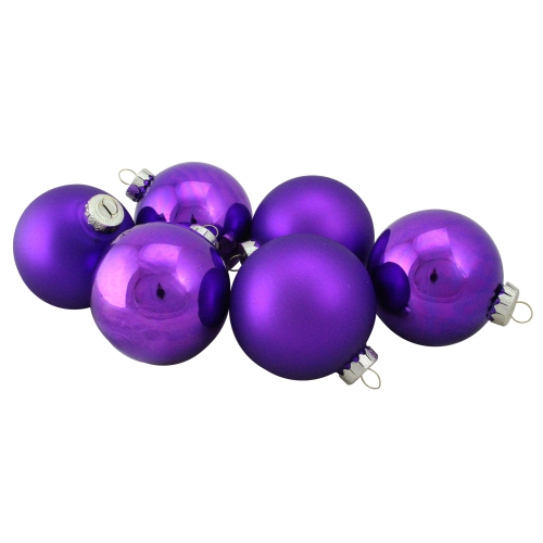 NORTHLIGHT  6Ct Glass 2-Finish Christmas Ball Ornaments 3.25" (80Mm) In Purple