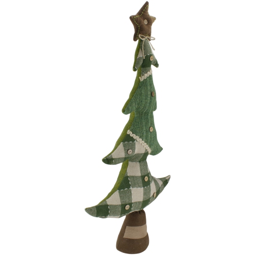 30" Tan and Green Buffalo Plaid Knit Christmas Tree Decoration