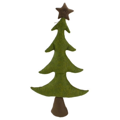 30" Tan and Green Buffalo Plaid Knit Christmas Tree Decoration