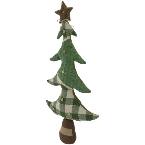 30" Tan and Green Buffalo Plaid Knit Christmas Tree Decoration