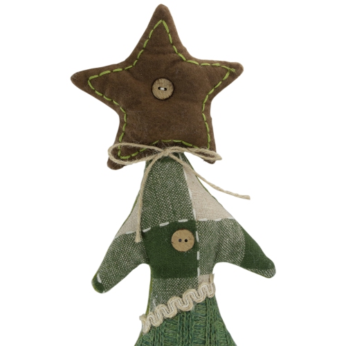 30" Tan and Green Buffalo Plaid Knit Christmas Tree Decoration