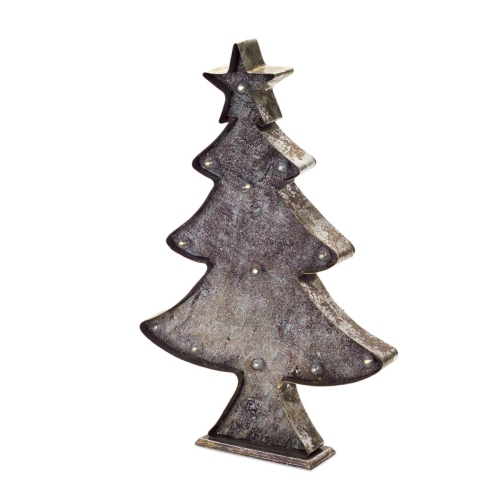19" Rustic Brown and Bronze LED Christmas Tree Tabletop Decor