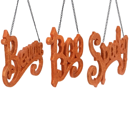 Set of 3 Orange Boo, Spooky, and Beware Hanging Halloween Decorations 5.75"