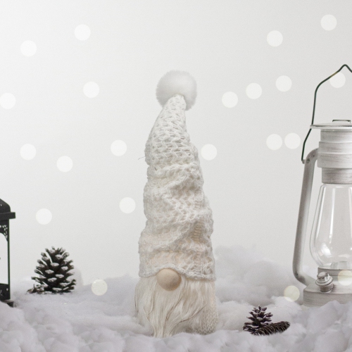 16" LED Lighted White Knit Gnome Christmas Figure