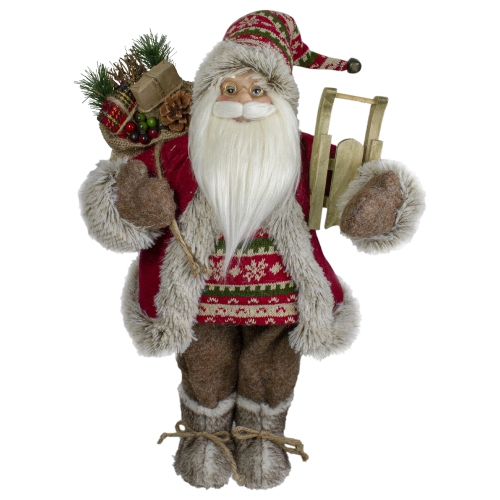 NORTHLIGHT  18" Nordic Santa Christmas Figure With Sled
