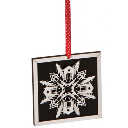 5" Alpine Chic Country Rustic Style Black and White Glittered Snowflake Framed Christmas Ornament