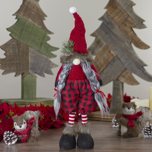 17" Red and Black Buffalo Plaid Girl Gnome Christmas Figure