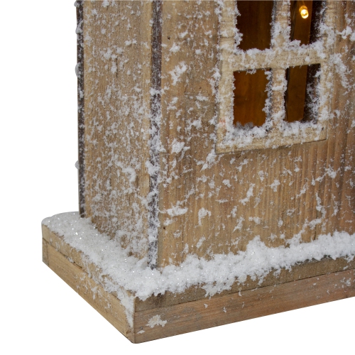 30" Snow-Covered Rustic Wooden House Christmas Tabletop